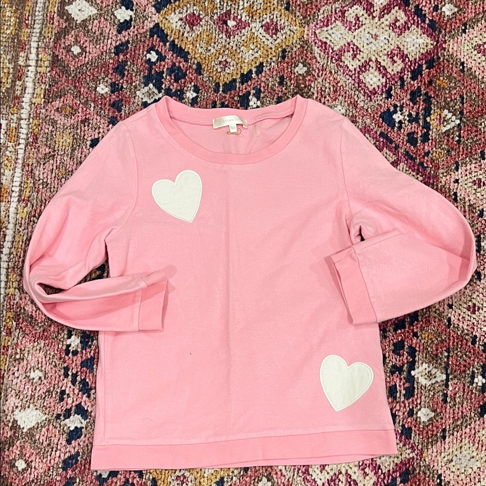 LoveShackFancy Pastel Pink Sweatshirt With White Hearts